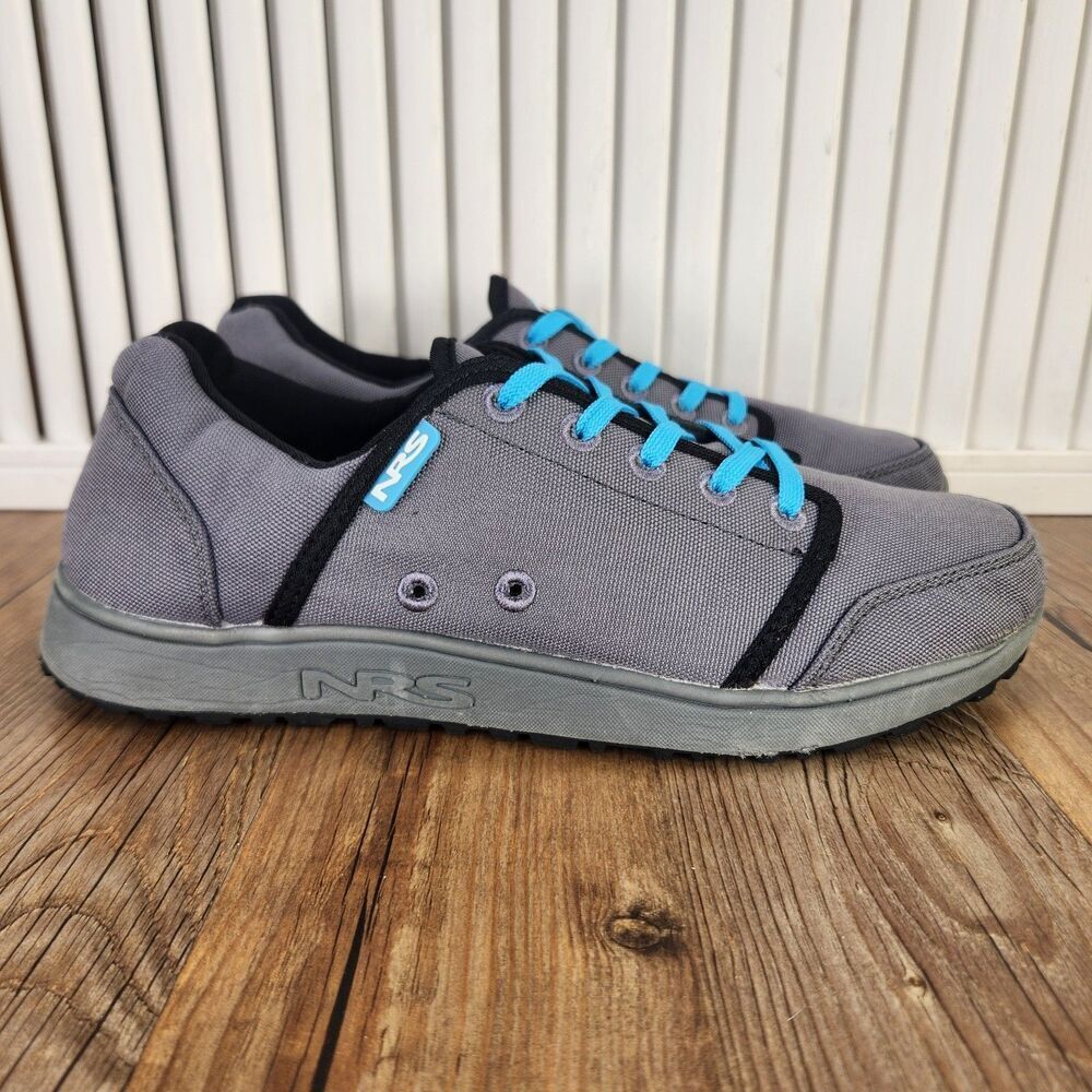 NRS Crush Water Shoes Mens Sz 8 Gray Blue Nylon Side Ports Slip Resistant Hiking